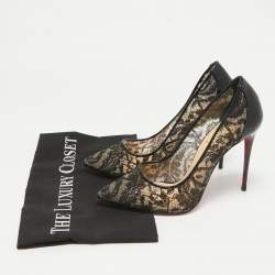 Pre Owned Christian Louboutin Black Mesh and Patent Leather Follies Lace Pumps Size 38.5