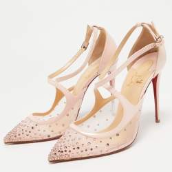 Pre Owned Christian Louboutin Pink Mesh and Patent Leather Twistissima Pumps Size 38