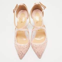Pre Owned Christian Louboutin Pink Mesh and Patent Leather Twistissima Pumps Size 38