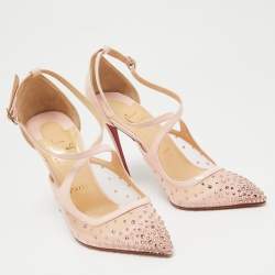 Pre Owned Christian Louboutin Pink Mesh and Patent Leather Twistissima Pumps Size 38