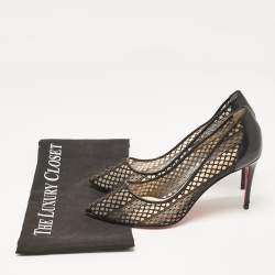 Christian Louboutin Black Lace and Leather Follies Lace Pumps Size 38.5