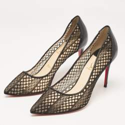 Christian Louboutin Black Lace and Leather Follies Lace Pumps Size 38.5