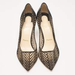 Christian Louboutin Black Lace and Leather Follies Lace Pumps Size 38.5