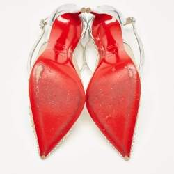 Pre Owned Christian Louboutin Silver Leather and Mesh Twistissima Strass Pumps Size 39.5