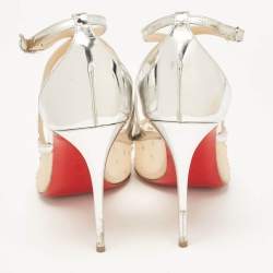 Pre Owned Christian Louboutin Silver Leather and Mesh Twistissima Strass Pumps Size 39.5