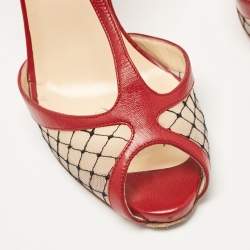 Christian Louboutin Red Leather and Mesh Peep Toe Sandals Size 38