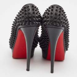 Christian Louboutin Black Leather Lady Peep Toe Spikes Platform Pumps Size 38