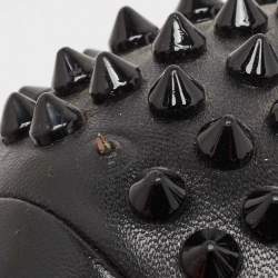 Christian Louboutin Black Leather Lady Peep Toe Spikes Platform Pumps Size 38
