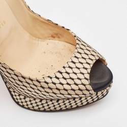 Christian Louboutin Beige/Black Satin Lady Peep Toe Platform Pumps Size 38.5