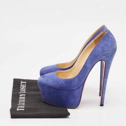 Christian Louboutin Blue Suede Victoria Platform Pumps Size 38