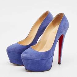 Christian Louboutin Blue Suede Victoria Platform Pumps Size 38