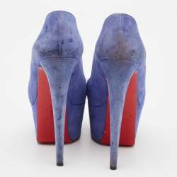 Christian Louboutin Blue Suede Victoria Platform Pumps Size 38