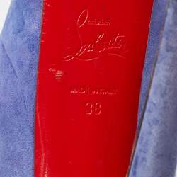 Christian Louboutin Blue Suede Victoria Platform Pumps Size 38