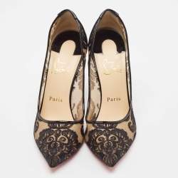 Christian Louboutin Black Patent and Follies Lace Pumps Size 38