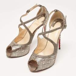 Christian Louboutin Gold Glitter and Suede Mira Bella Ankle Strap Sandals Size 39