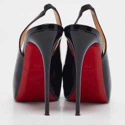 Christian Louboutin Black Patent Private Number Peep Toe Pumps Size 39.5