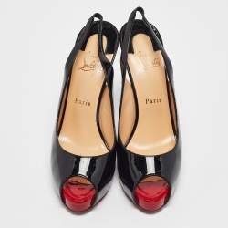 Christian Louboutin Black Patent Private Number Peep Toe Pumps Size 39.5