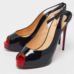 Christian Louboutin Black Patent Private Number Peep Toe Pumps Size 39.5