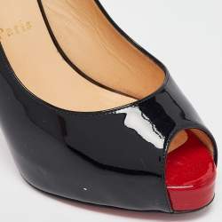 Christian Louboutin Black Patent Private Number Peep Toe Pumps Size 39.5
