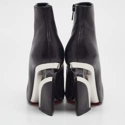 Christian Louboutin Black Leather Levitibootie Ankle Length Wedge Boots Size 37.5