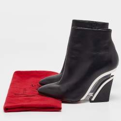 Christian Louboutin Black Leather Levitibootie Ankle Length Wedge Boots Size 37.5