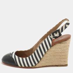 مملوكة مسبقًا Christian Louboutin Striped Canvas and Patent Cap Toe Slingback Wedges  Espadrille Size 37