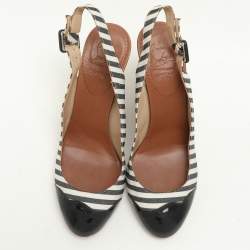 مملوكة مسبقًا Christian Louboutin Striped Canvas and Patent Cap Toe Slingback Wedges  Espadrille Size 37
