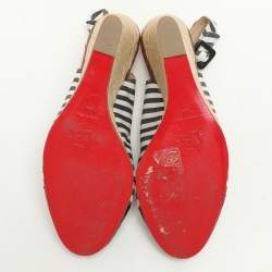 مملوكة مسبقًا Christian Louboutin Striped Canvas and Patent Cap Toe Slingback Wedges  Espadrille Size 37