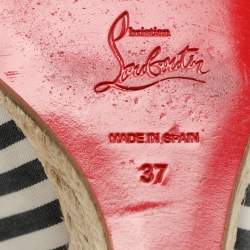 مملوكة مسبقًا Christian Louboutin Striped Canvas and Patent Cap Toe Slingback Wedges  Espadrille Size 37