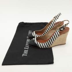 مملوكة مسبقًا Christian Louboutin Striped Canvas and Patent Cap Toe Slingback Wedges  Espadrille Size 37