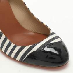 مملوكة مسبقًا Christian Louboutin Striped Canvas and Patent Cap Toe Slingback Wedges  Espadrille Size 37
