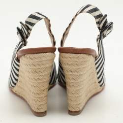 مملوكة مسبقًا Christian Louboutin Striped Canvas and Patent Cap Toe Slingback Wedges  Espadrille Size 37