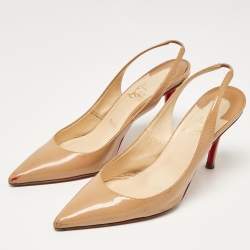 Christian Louboutin Beige Patent Leather Kate Slingback Pumps Size 39