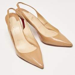 Christian Louboutin Beige Patent Leather Kate Slingback Pumps Size 39