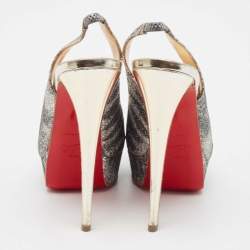 Christian Louboutin Silver Glitter Lady Peep Sling Pumps Size 38.5