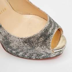 Christian Louboutin Silver Glitter Lady Peep Sling Pumps Size 38.5