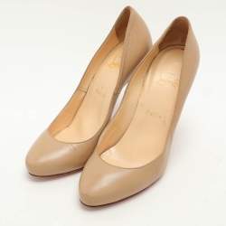 Pre Owned Christian Louboutin Beige Leather Simple Pumps Size 39