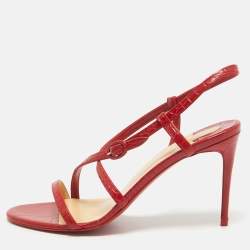 Christian Louboutin Red Embossed Croc Selima Sandals Size 40