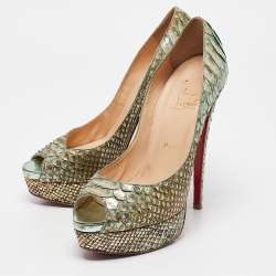 Christian Louboutin Two Tone Python Lady Peep Pumps Size 38