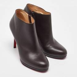 Christian Louboutin Dark Brown Leather Bellissima Ankle Booties Size 38