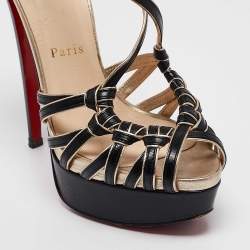 مملوكة مسبقًا Christian Louboutin Black/Gold Leather Strappy Platform Sandals Size 36.5