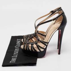مملوكة مسبقًا Christian Louboutin Black/Gold Leather Strappy Platform Sandals Size 36.5