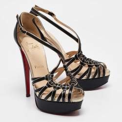 مملوكة مسبقًا Christian Louboutin Black/Gold Leather Strappy Platform Sandals Size 36.5