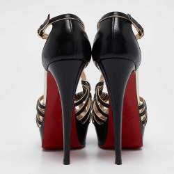مملوكة مسبقًا Christian Louboutin Black/Gold Leather Strappy Platform Sandals Size 36.5