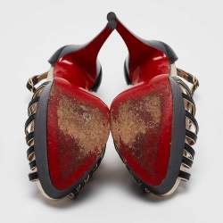 مملوكة مسبقًا Christian Louboutin Black/Gold Leather Strappy Platform Sandals Size 36.5