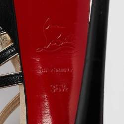 مملوكة مسبقًا Christian Louboutin Black/Gold Leather Strappy Platform Sandals Size 36.5