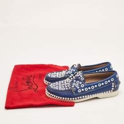 Christian Louboutin Blue Leather Yacht Spikes Loafers Size 36