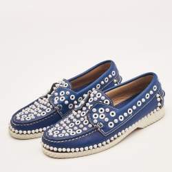 Christian Louboutin Blue Leather Yacht Spikes Loafers Size 36