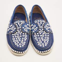 Christian Louboutin Blue Leather Yacht Spikes Loafers Size 36