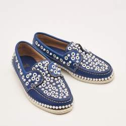 Christian Louboutin Blue Leather Yacht Spikes Loafers Size 36